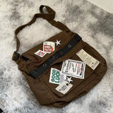 Cyflymder Vintage Y2k Messenger Bag for Women Canvas Star Patch Students School Crossbody Bags American Fashion Retro Female Handbags