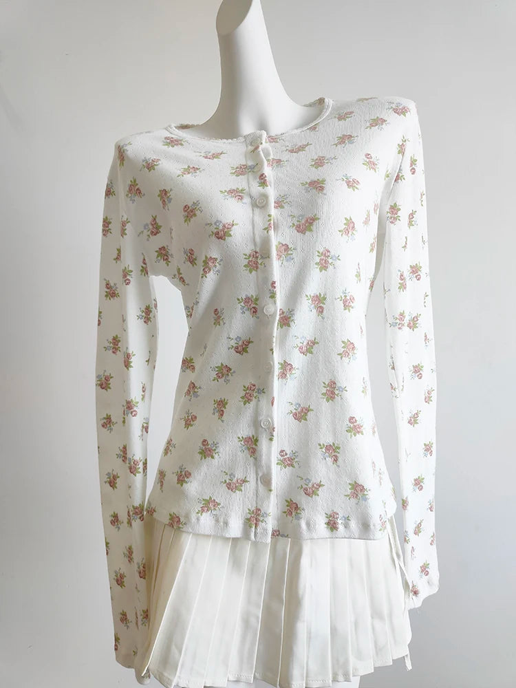 Cyflymder   Cotton Cardigans Women Roses Pattern Loose Prairie Chic Tops for Sweet Girls Kawaii Clothes