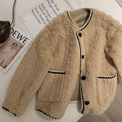 Cyflymder  Lamb's Wool Jacket Women Faux Fur Jacket Trends Design Short Tops Autumn Winter New Loose Plush Top Long Sleeve Single-breasted