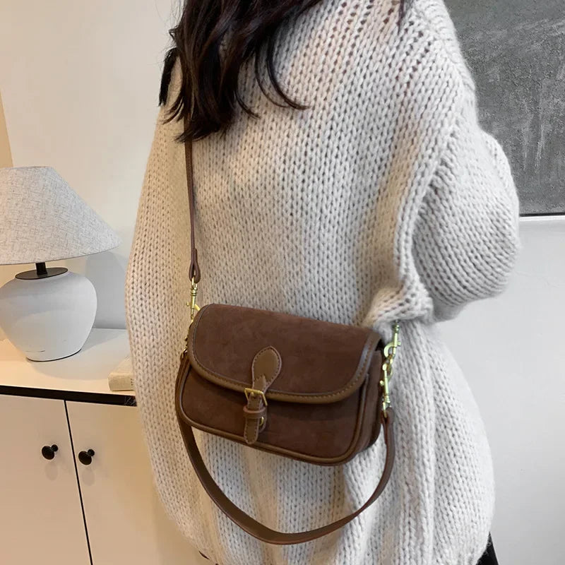 Cyflymder  New Ladies Vintage Saddle Bag Simple Commuter Crossbody Bag Soft Texture Bean Curd Square Bag Elegant Versatile Shoulder Bag