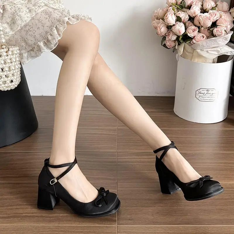Cyflymder  Lolita Shoes Brief Pumps Increasing Height Chunky Sandals 2025 Clogs for Women Shallow Mouth Sexy Heels Mary Jane Sweet Block Bo
