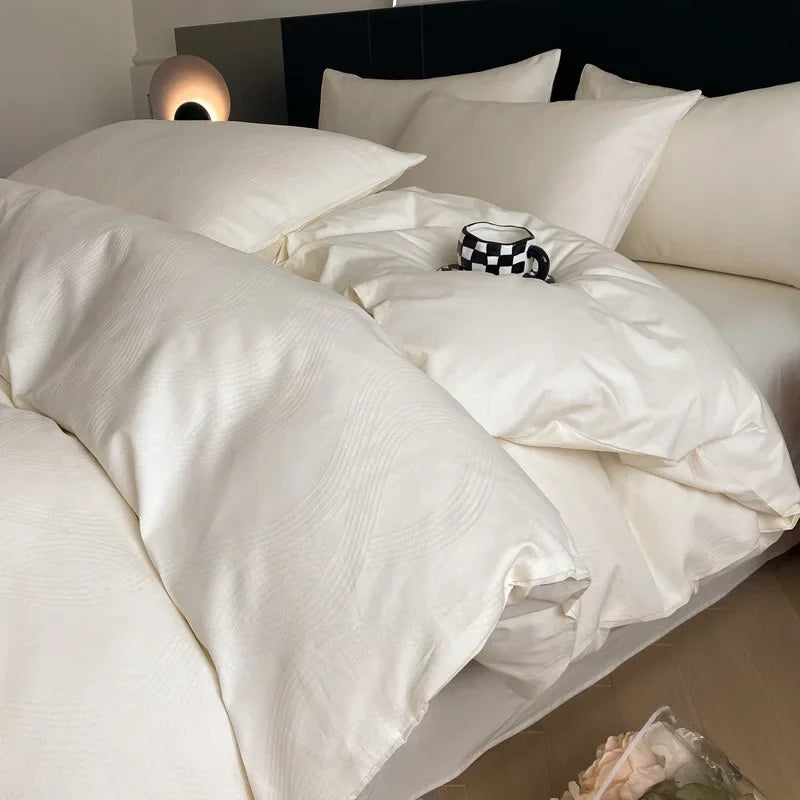Cyflymder  Light Luxury Soft Thick 100% Cotton Flat Sheet Sets Satin Jacquard Silky Bedding Set for Seasons Single Double Bed Comfort Set