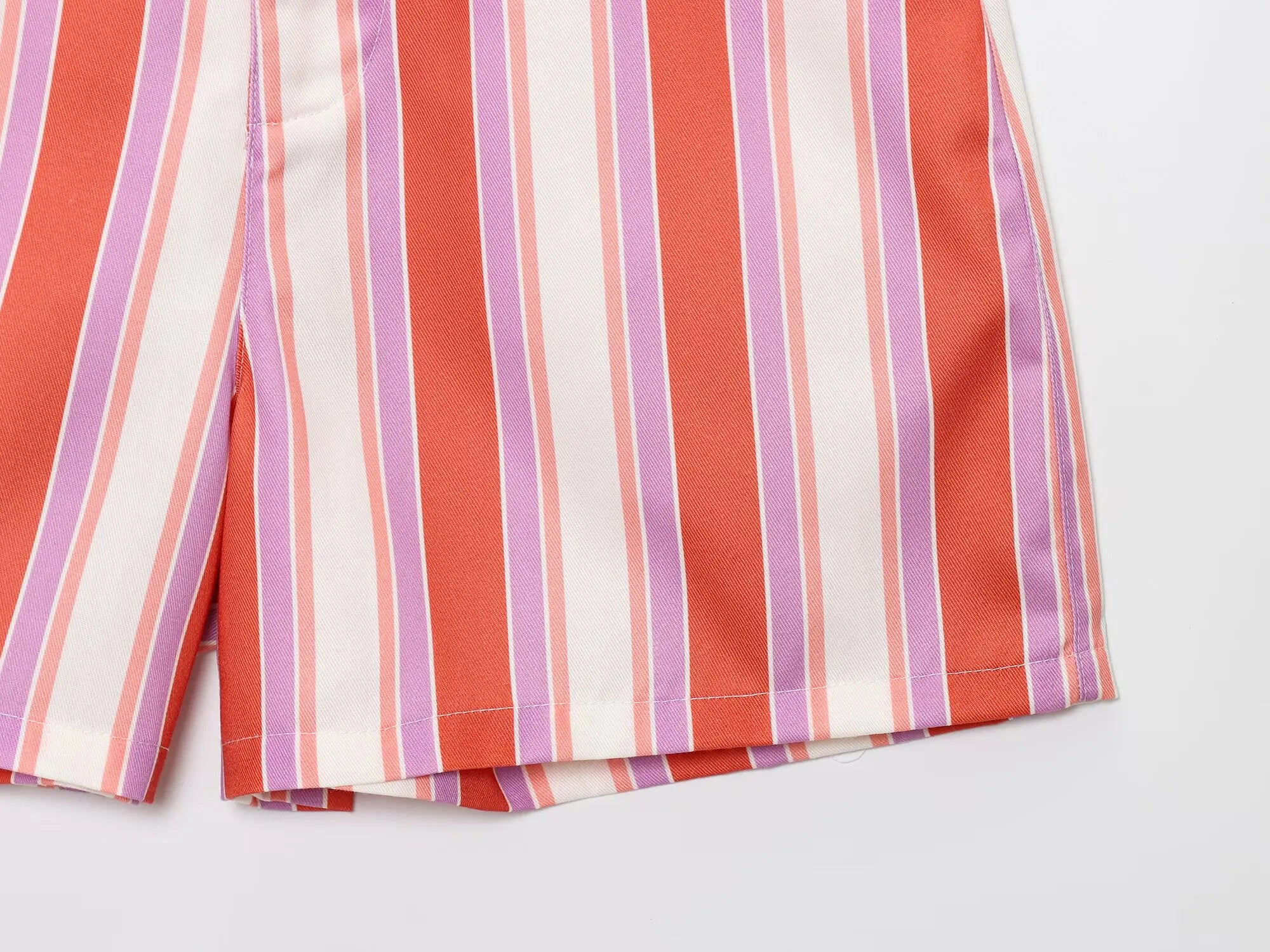 Cyflymder  Women's new fashion side pocket decoration casual striped shorts retro high waisted zipper women's shorts