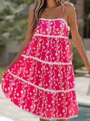 Cyflymder  Women s Boho Style Floral Print Sleeveless Mini Dress with Adjustable Spaghetti Straps and Flowy Beach Vibe