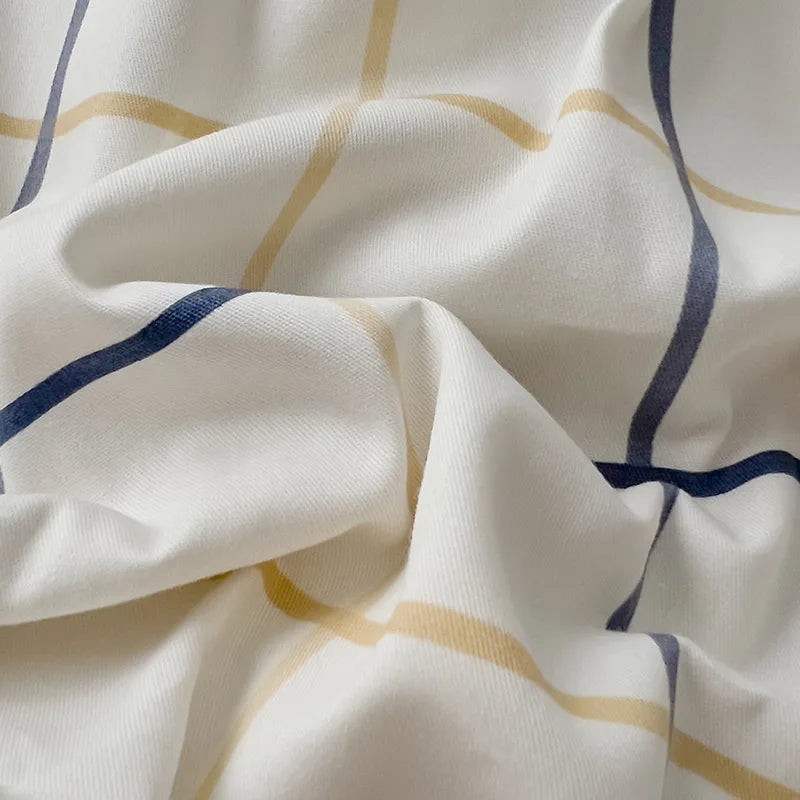 Cyflymder  100% Cotton Geometric Pattern Printed Bed Sets Soft Grid Duvet Cover Bedsheet Pillowcases for Home Single Queen Size Bedding Set