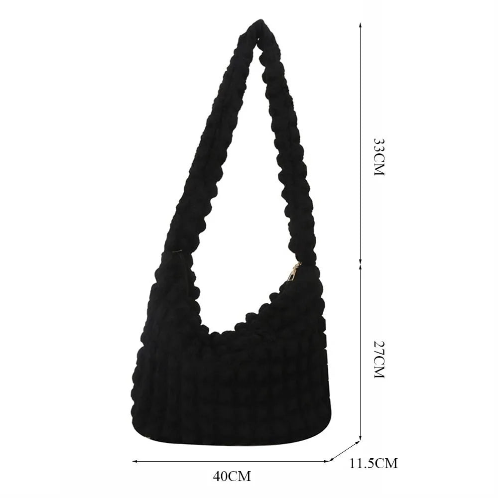 Cyflymder Large Capacity Shoulder Bag Embroidered Plaid Quilted Crossbody Bag Underarm Bag Tote Bag Tote Bag Pleated Bubbles Handbag