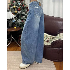 Cyflymder  Women Chic Retro Straight Leg Jeans Girls High Waist Leisure Denim Trousers Female Shinny Crystal Designer Baggy Pants