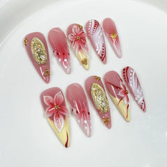 Cyflymder  10Pcs Handmade Long Stiletto Press on Nails Light Luxury Retro Cat-eye Nail Tips Fashion Wearable Leopard Print False Nail Tools