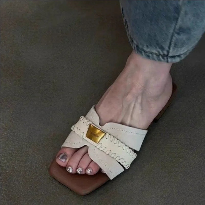 Cyflymder  Handmade  Leather Bottom Slippers Women's Summer Outdoor Wearable Slides Style Design Sensation Small