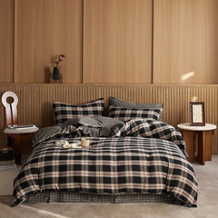 Cyflymder  4/6Pcs Black and White Plaid Stripe 100% Cotton Bedding Set Simple Nordic Style Queen KIng Size Duvet Cover Bed Sheet Pillowcase