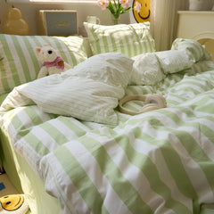 Cyflymder   Green Striped Comforter Set Full 3PC Bedding