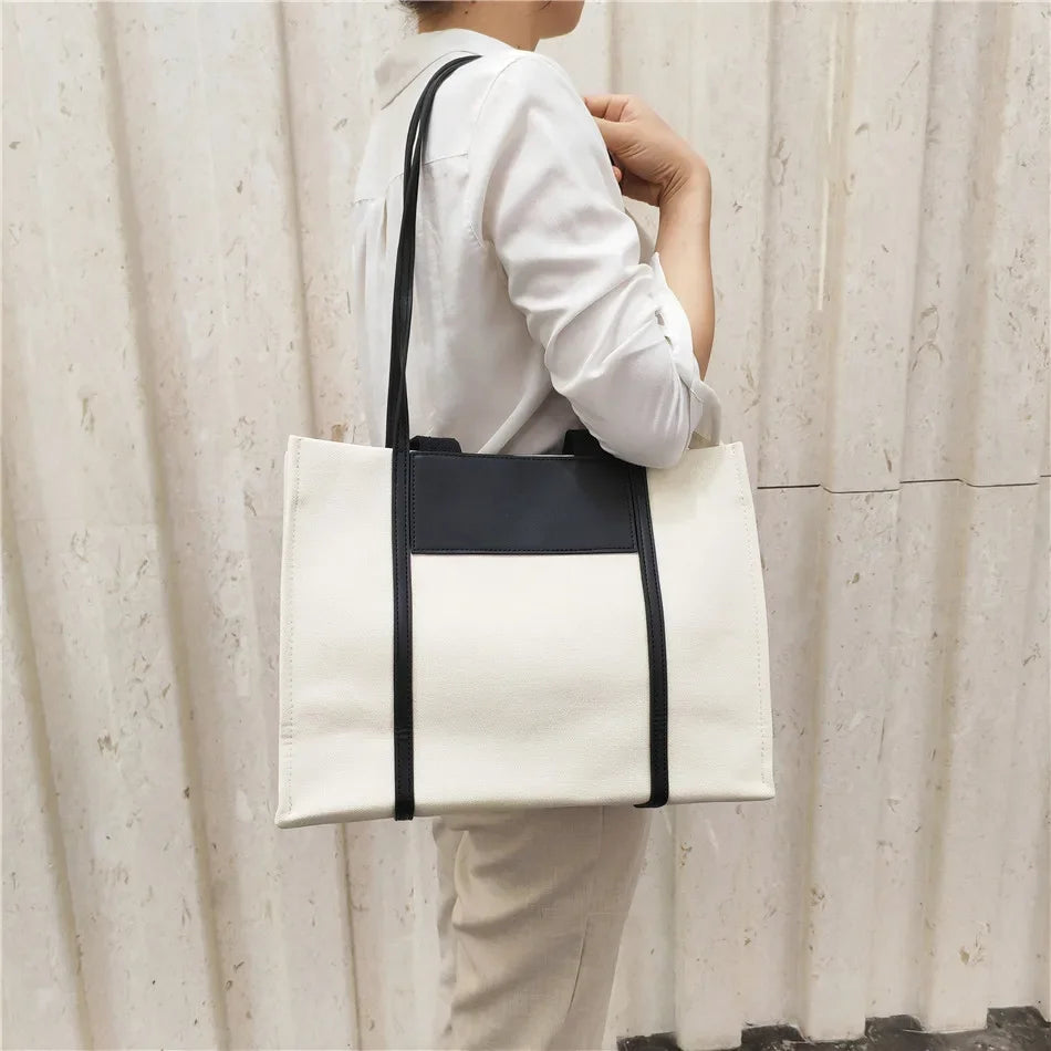 Cyflymder  Large Canvas Bag For Women Handbags Commuting big Tote Bag ladies Portable Business Briefcase female Shoulder Bags bolsas black