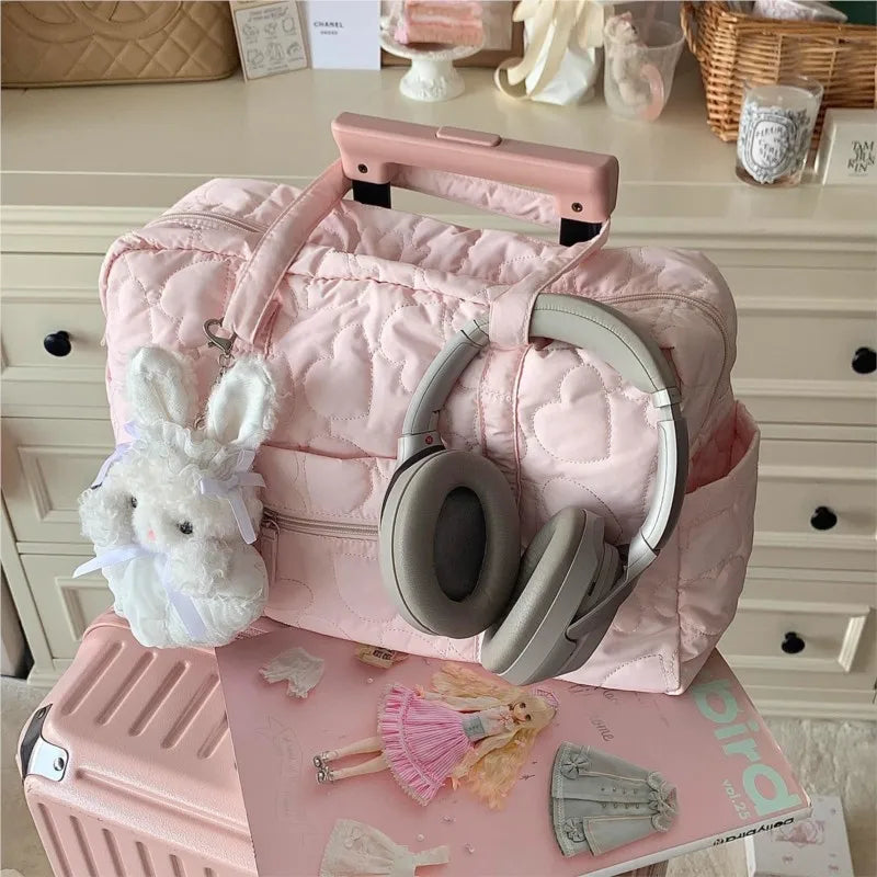 Cyflymder  Heart Print Large Capacity Tote Bag Women Sweet Cute Pink Shoulder Bag Ladies Commuter Travel Portable Handbag 2025 New﻿