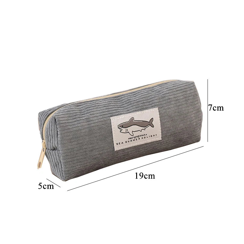 Cyflymder  Corduroy Pencil Case Korean Stationery Pencil Pouch Estuche Escolar Shark Pen Case School Supplies Trousse Scolaire Pencilcase