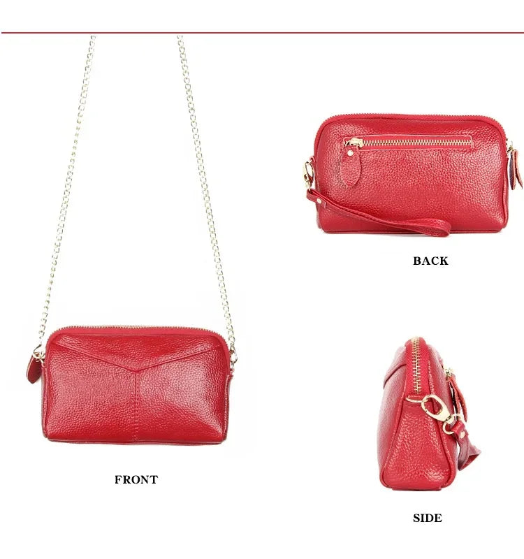 Cyflymder  Genuine Leather Women Wallet Long Zipper Wristlet Bag Chain messenger bag for female Cowhide Coin Purse Mobile phone bags