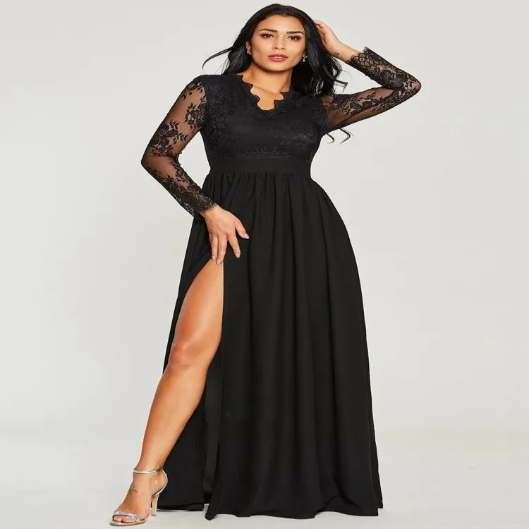 Cyflymder  Sexy Lace Evening Dr eer Bodice Mermaid Hem V-ne Long Sve Ele Women's Dr for All Seasons