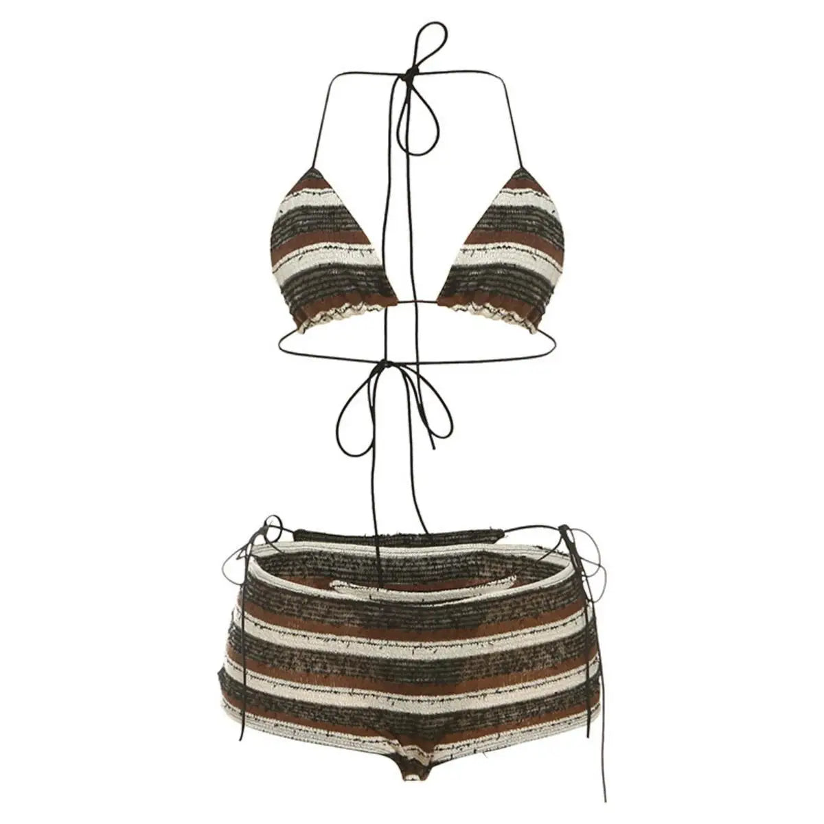 Cyflymder   Striped 3 Pieces Bikini Swimsuit with Cover Up Swimwear Women Bathing Suit Mini Pants Micro Bikini Set Swimming Suits Biquini