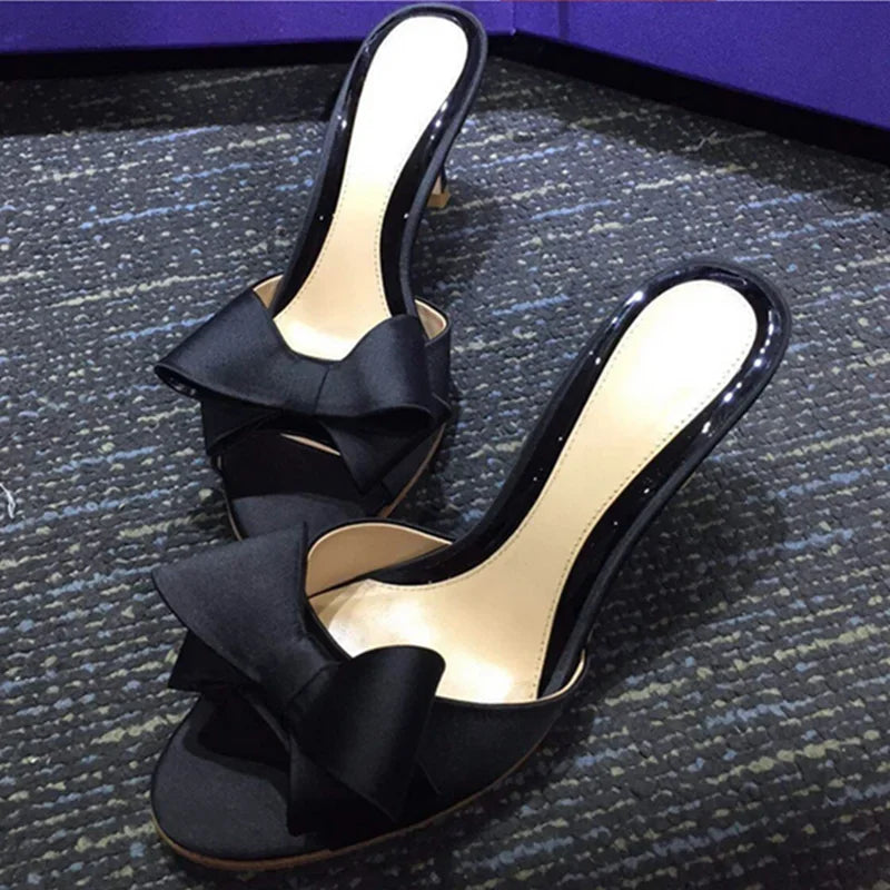 Cyflymder summer new sandals bow slippers fish mouth silk fine heels high Versatile women shoes sex pumps