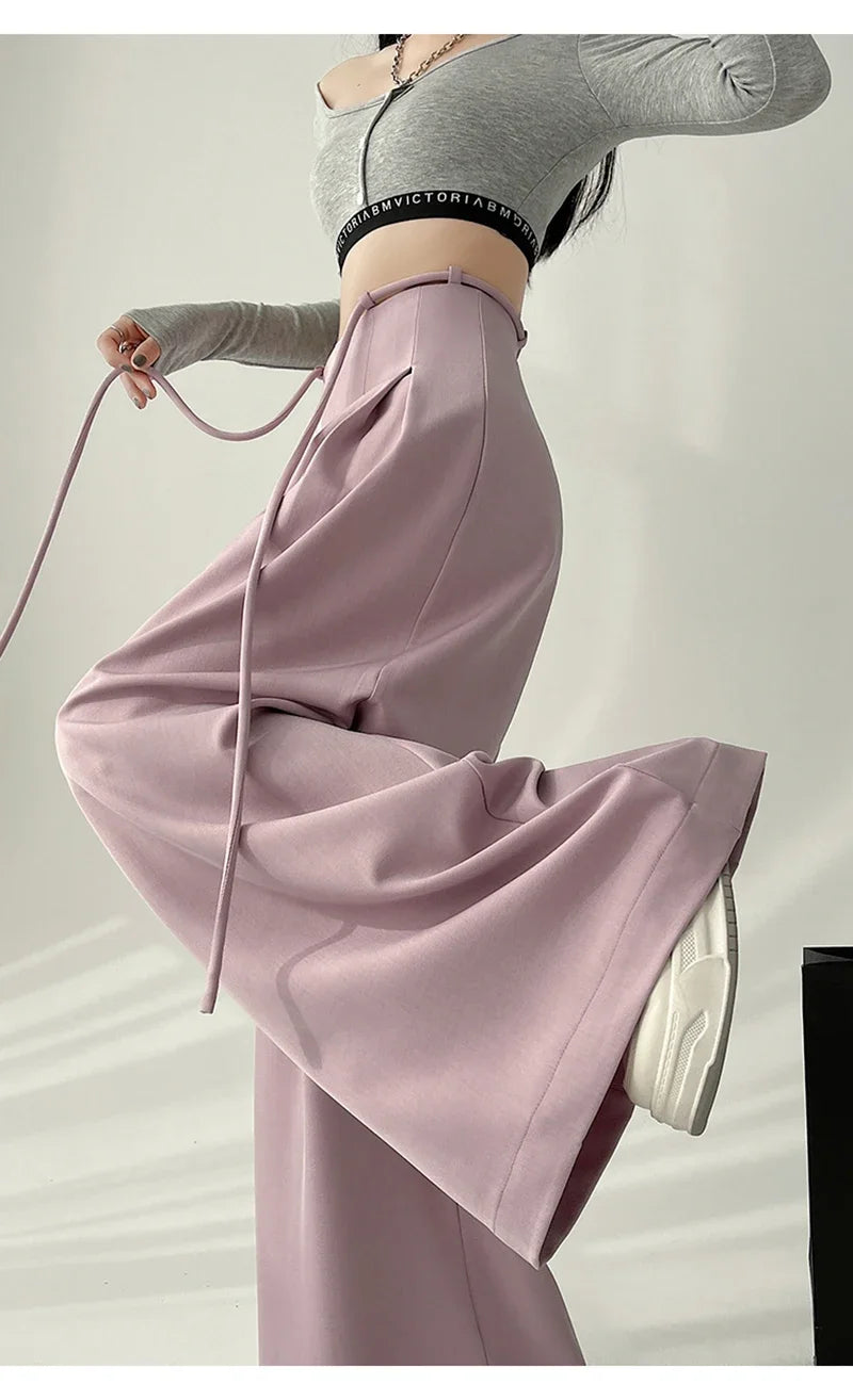 Cyflymder  Streetwear Wide Leg Pants Women Korean Black High Waist Suit Pants Summer Fashion Elegant Lace Up Straight Trousers New