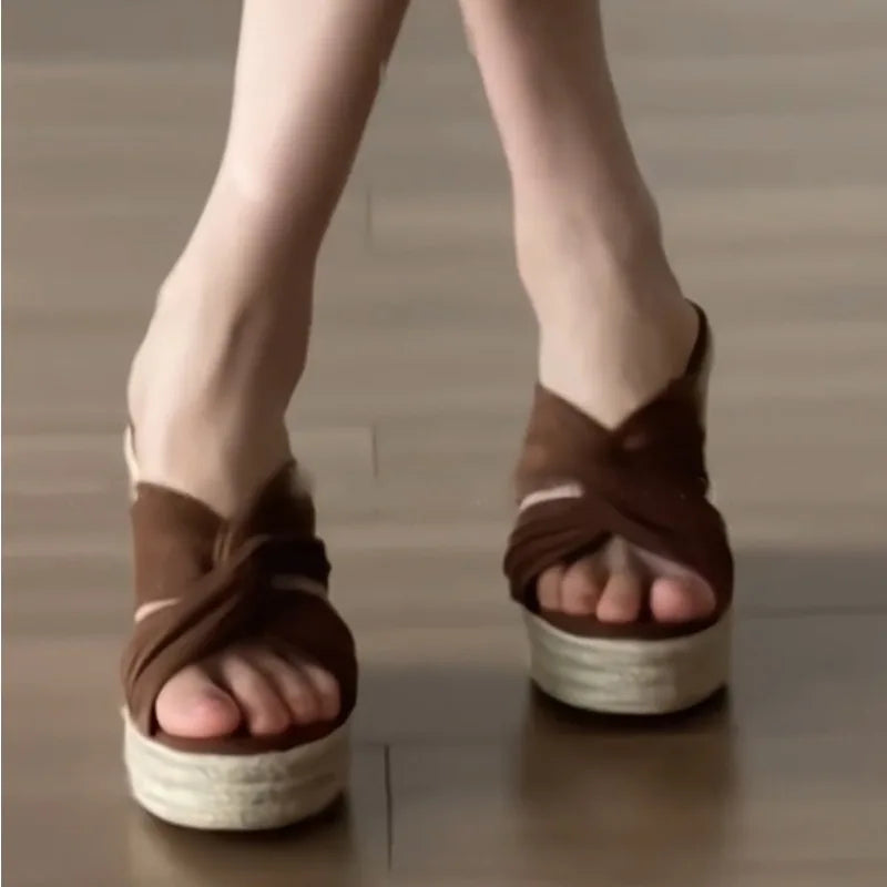 Cyflymder  High Heels Slides  Platform Shoes for Wedding Beach Office 2025 Summer Womens Wedges Slippers