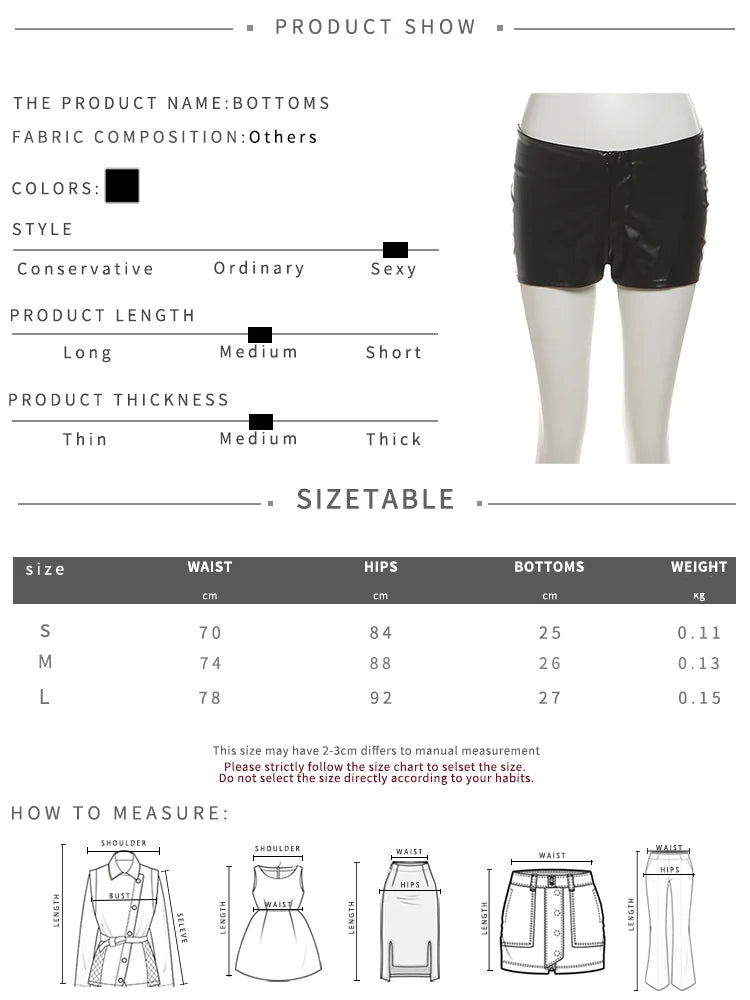 Cyflymder  Sexy Hottie Punk Pu 2-Piece Set Women Irregular Corset Top+Skinny Zip Shorts Matching Simple Street Hipster Clubwear