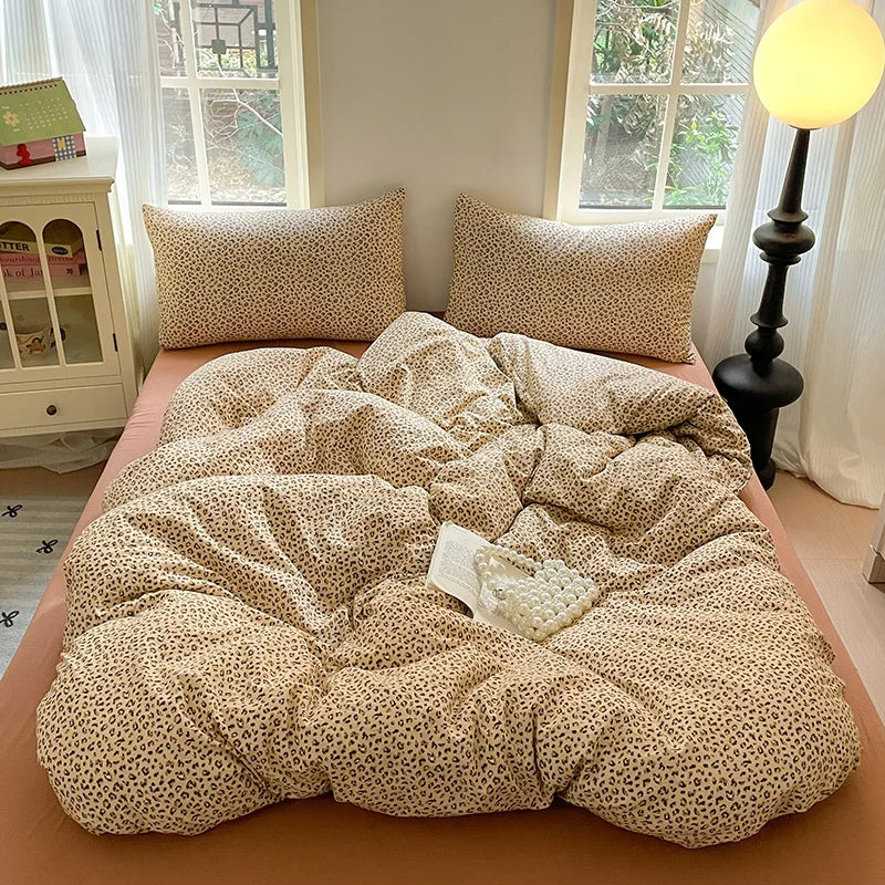 Cyflymder  Grade-A Double-Layer Yarn Pure Cotton Bedding Set Single Double High-Quality Bedsheet Kit Skin Friendly Ultra Soft Quilt Set