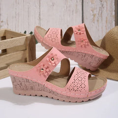 Cyflymder  Summer New Women's Slant Heel Sandals Thick Bottom Height Increase Single Foot Stieg Flower Decoration Fashion Outcoat