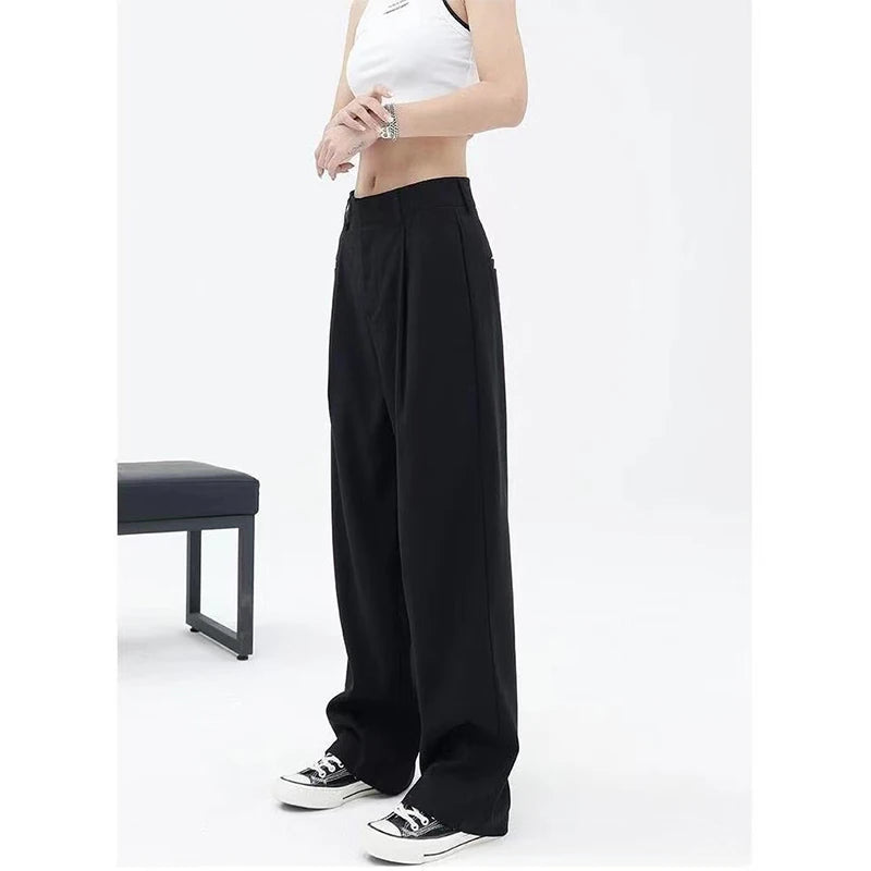 Cyflymder  New Women Full Wide Leg Suit Pants Elegant Temperament Office High Waist Straight Trousers Stylish Casual Loose Pants