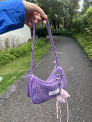 Cyflymder  Harajuku Purple Handbag Women Fragrance Style Knit Lightweight Y2k Underarm Bag Female Versatile Weave Shoulder Bags Aesthetic