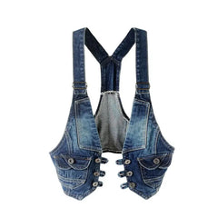 Cyflymder  Women Vintage Vest Denim Jacket Cool Outerwear Slim Sleeveless  Casual Jeans Waistcoats Single-breasted Female Short Denim Tops