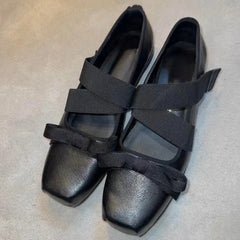 Cyflymder  Single Shoe Women Autumn Mary Jane Single Shoe Women Retro Cross Bow Square Toe Thick Soled Ballet Shoes Retro Shoes Women