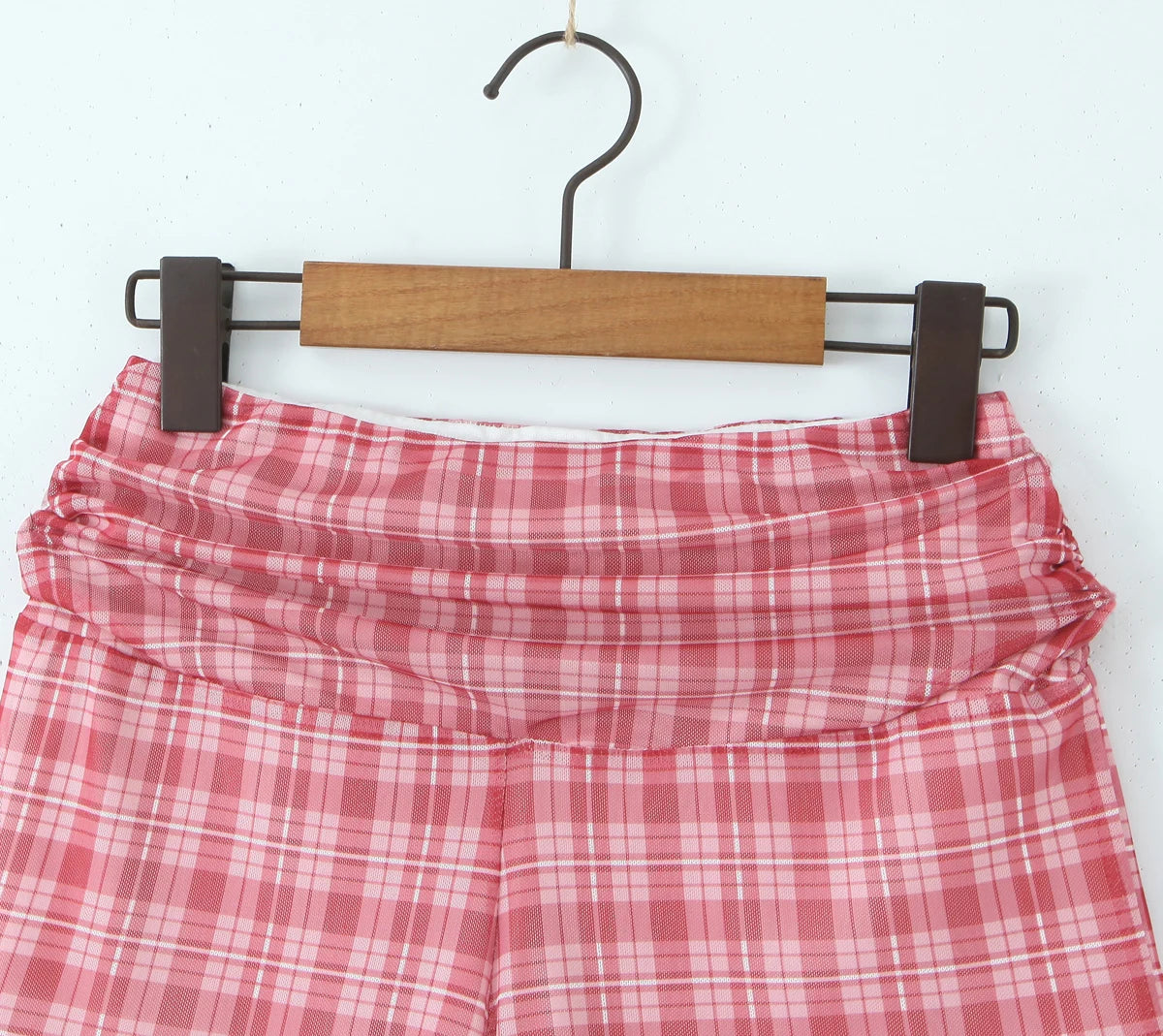 Cyflymder  2 pieces 1 set 2025 Sexy Mesh Plaid Contrast Color Elastic Strap Camisole Tank top + Ruched Low Waist Mini Shorts Skinny Suits