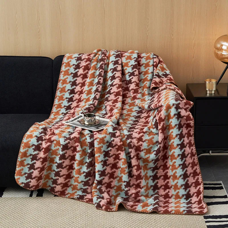 Cyflymder  High-End Thickened Faux Cashmere Blanket Luxury Single Sofa Blanket for Napping Double Layered Retro Multifunctional Home Decor