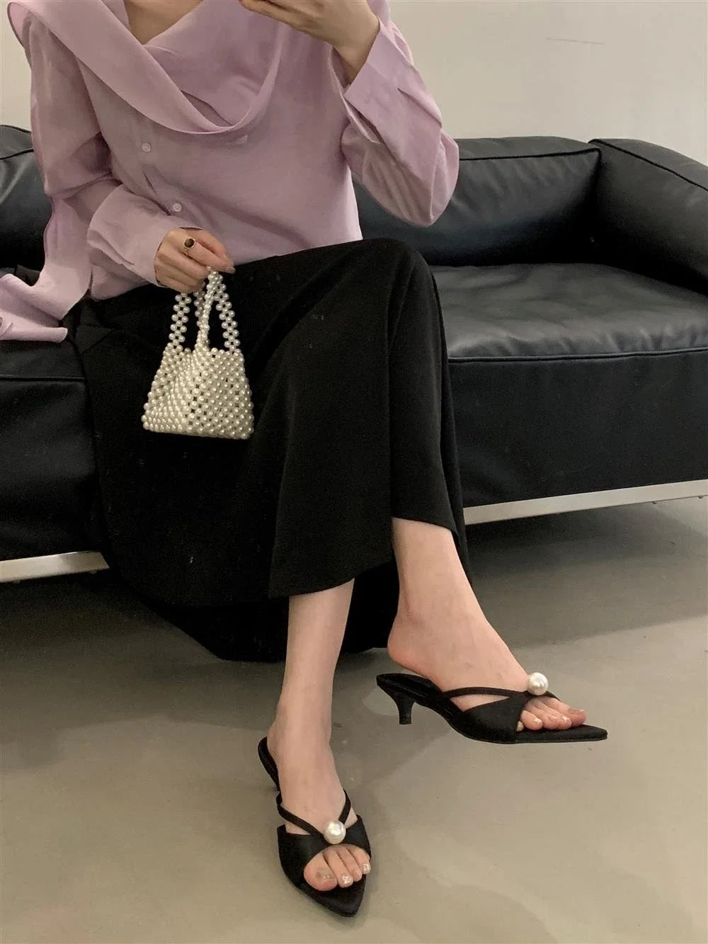 Cyflymder  High Heels Slippers Women Bead Pointed Toe Sandals Shoes Summer 2025 Trend Sexy Open Toe Woman Brand Designer Sandalias Pumps