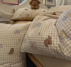 Cyflymder  cute cartoon dog cherry brown plaid bedding set teen,twin full queen lovely cotton home textile sheet pillow case quilt cover