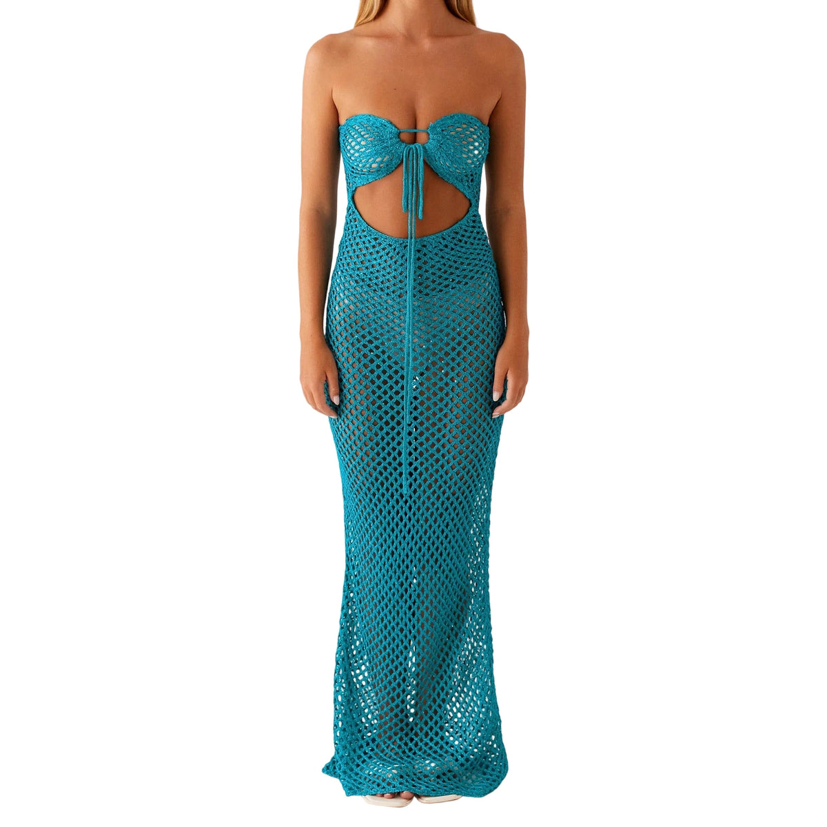 Cyflymder  Women s Crochet Dress with Lace-Up Front and Backless Design Solid Color Strapless Tube Dress for Summer Beachwear and Bikini