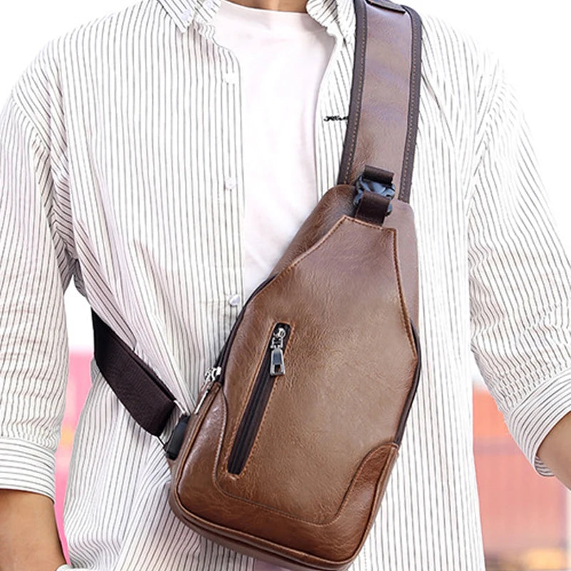 Cyflymder Luxury Fashion Messenger Bag Leather Men Chest Bag Vintage Crossbody Shoulder Bag Men's Business Sling Bags Casual Chest Packs