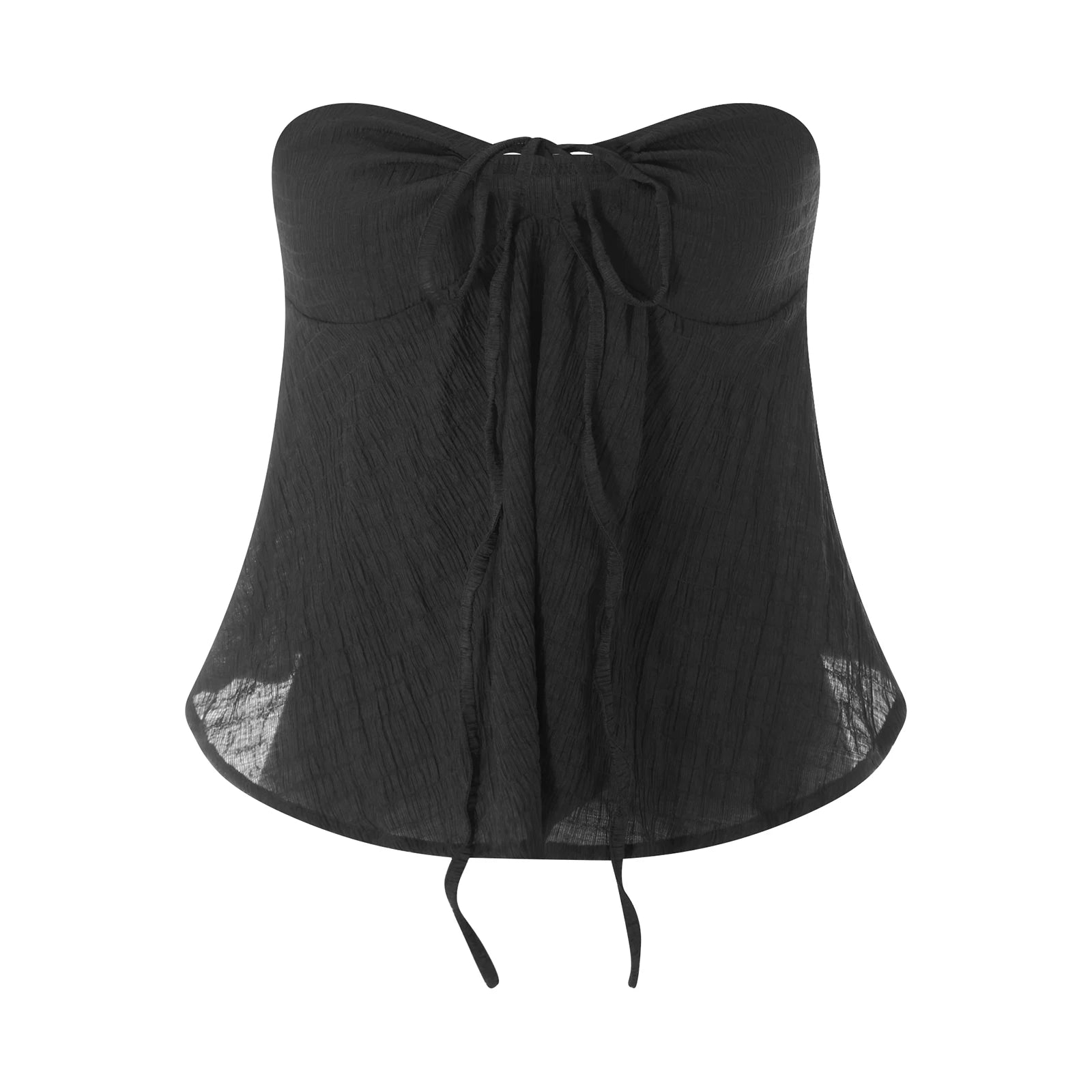 Cyflymder  Boho Beach Y2K Ruffles Hem Strapless Camis Chic Women Holiday Crop Tops Sexy Chest Wrap Tie Up Tube Tops Backless Vest Tanks