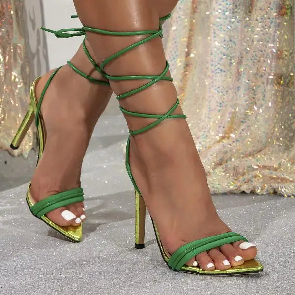 Cyflymder  Female Sandal Comfort Shoes for Women Large Size Strappy Heels Girls Beige Big Low  Pointed Stiletto Fashion High Rome Solid PU