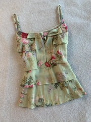 Cyflymder  Sexy Tank Top Floral Print Y2k 90s Sweet Women Vintage Harajuku Coquette Basics Crop Top Bow Slim Summer Sling Punk Backless Tee
