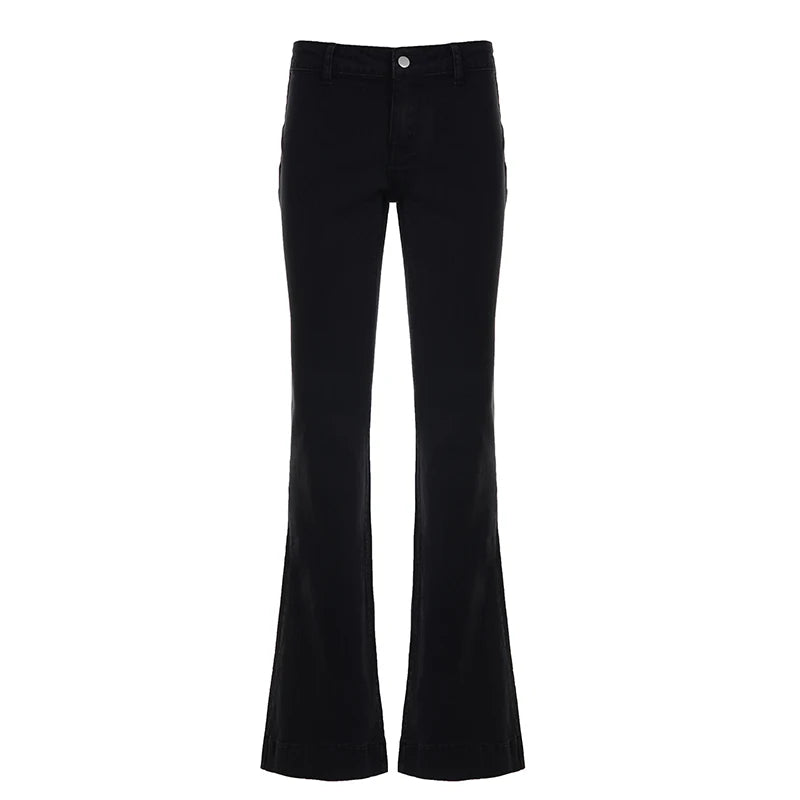 Cyflymder   Casual Elastic Button-Fly Slimming Black Flared Jeans Women's Fashion All Match Full Length Denim Trousers Trendecy