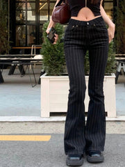 Cyflymder  Low-Waist Slimming Bla Stripe Bell Bot Jeans Women's Faionable Versatile Denim Pants Streetwear Romore Hot Girl Outfit