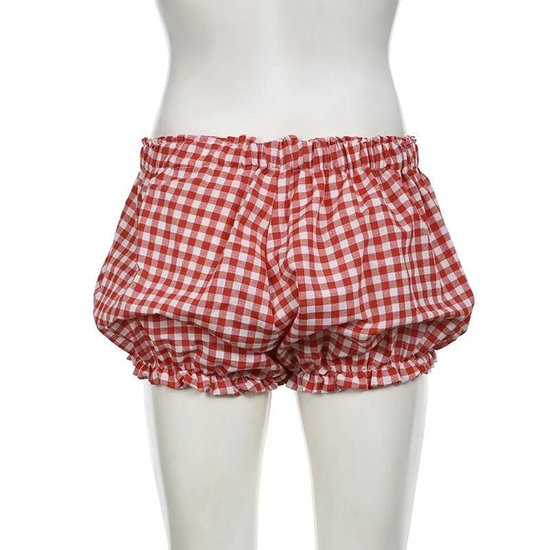Cyflymder  Holiday Sweet Bow Plaid Shorts Preppy Style Casual Loose Low-Waisted Shorts Women 2025 Summer Fashion Streetwear Ladies