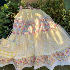Cyflymder  New Spliced print Loose Summer Design Cake High Waist Floral Retro Skirt Color Block