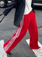 Cyflymder  Women's Striped Pants Loose Elastic Waist Drawstring Straight Leg Casual Sweatpants with Pockets y2k Low Rise Baggy Trousers