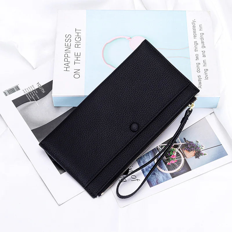 Cyflymder  Genuine Leather Women Long Wallet Female Wallets Ladies Clutch Cow Leather Coin Purse Credit Card Holder Wrist phone purse