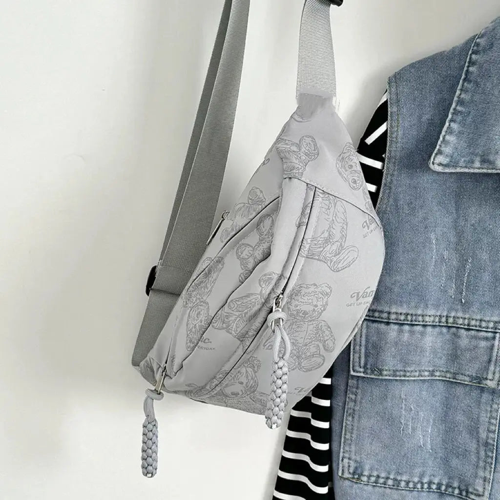 Cyflymder  Cute Little Bear Girl Student Chest Bag, Female Korean Edition Casual Crossbody Bag, Simple and Versatile Waist Bag