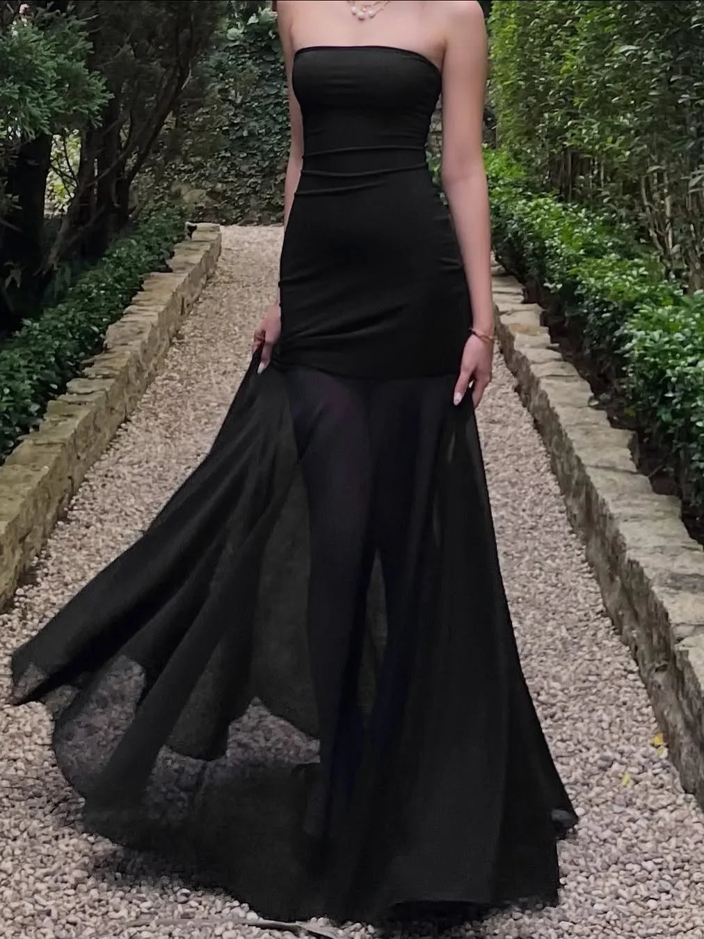 Cyflymder  Women Sexy See Through Mesh Patchwork Mermaid Holiday Maxi Dress Strapless Backless Birthday Party Long Robe Vacation Outfits