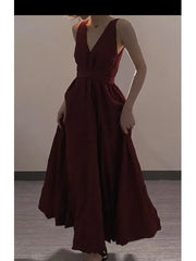 Cyflymder  Women Red Sleeveless Fairy Seaside Vacation Camisole Dress Summer New Beach Slim Waist Large Swing V neck Dresses