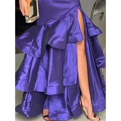 Cyflymder  Luxury Purple Layered Skirts Women 2025 A-line Split-Side High-waist Vintage Elegant Woman's Long Tierred Skirts 175658